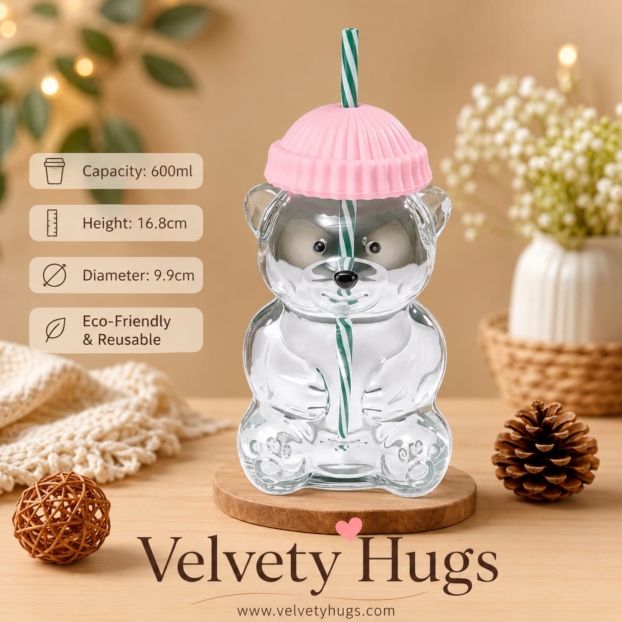 Cute Bear Glass Tumbler