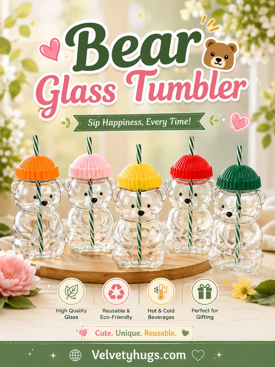 Cute Bear Glass Tumbler